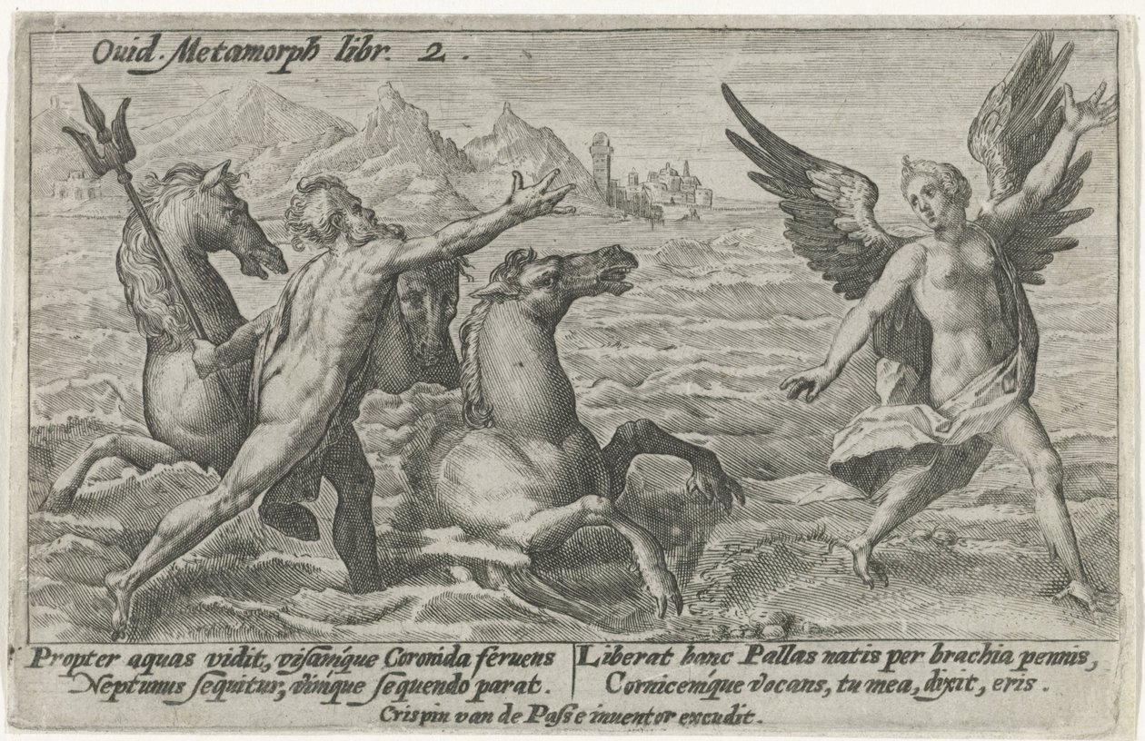 Neptun strekker seg etter Coronis Metamorphoses av Ovid (serietittel) av Crispijn van de Passe (I)