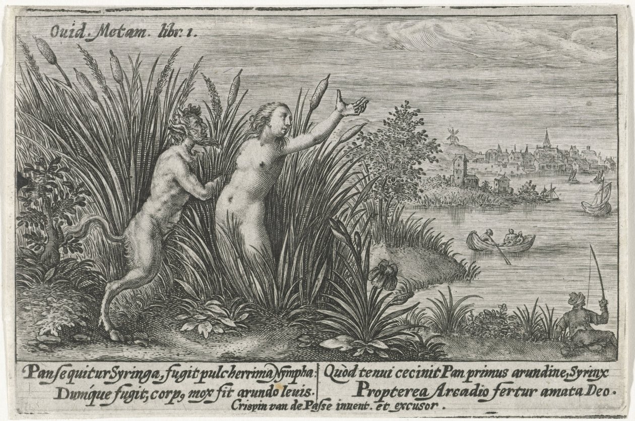 Pan en Syrinx Metamorfosen van Ovidius (serietittel) av Crispijn van de Passe (I)