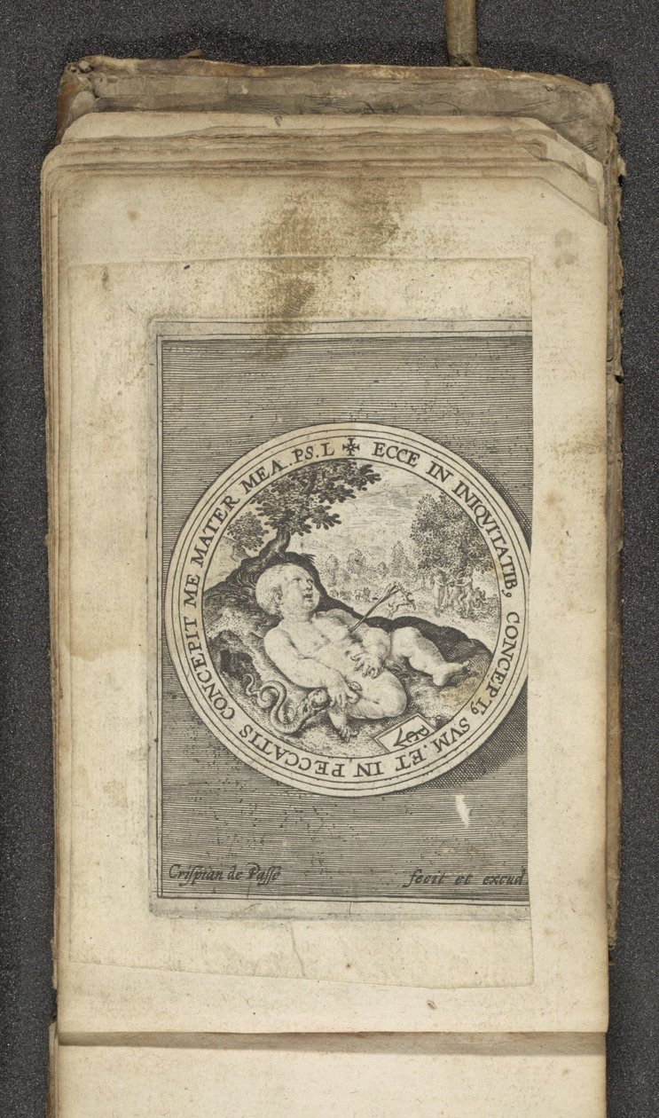 Putto med hull i hjertet Putti avbilder Guds ord (serietittel) Verbum Dei (serietittel) av Crispijn van de Passe (I)