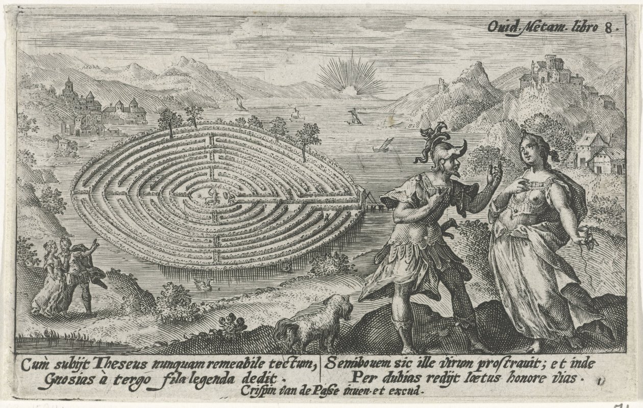 Theseus en Ariadne Metamorfosen van Ovidius (serietittel) av Crispijn van de Passe (I)