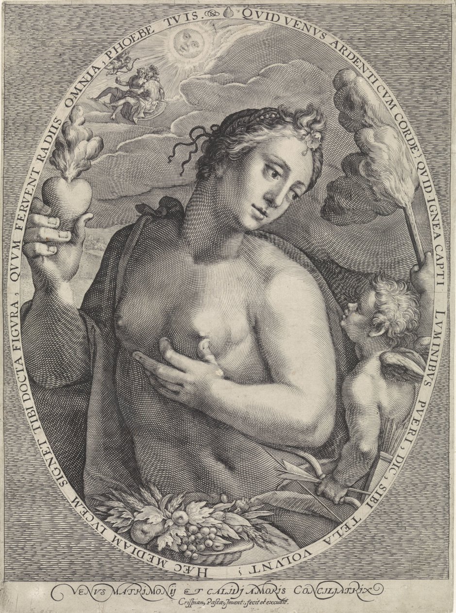 Venus en Amor Venus Matrimonij og Calidj Amoris Conciliatrix (tittel på objekt) Diana, Venus en Aurora (serietittel) av Crispijn van de Passe (I)