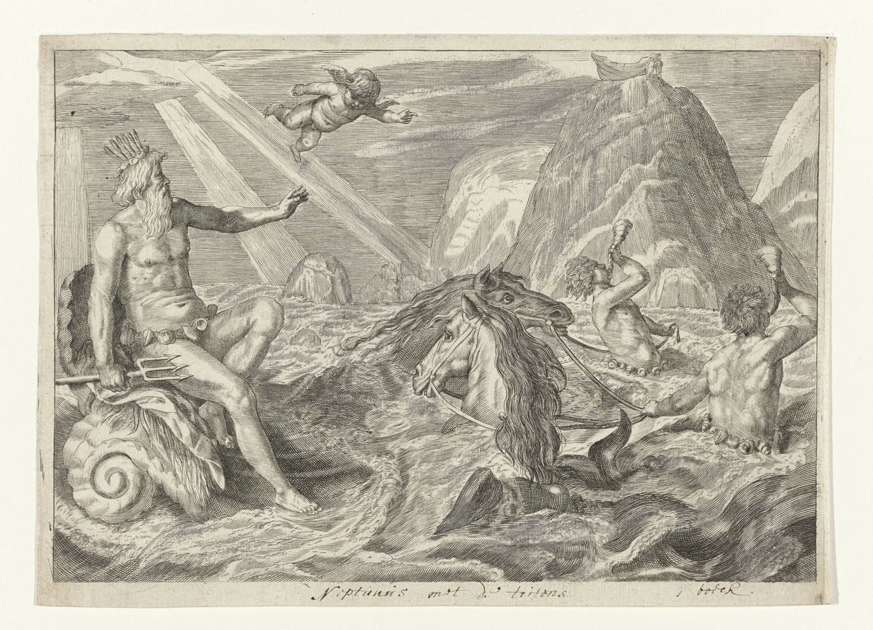 Neptunus møtt av tritoner Metamorfosen van Ovidius (serietittel) av Crispijn van de Passe (II) (attributed to)