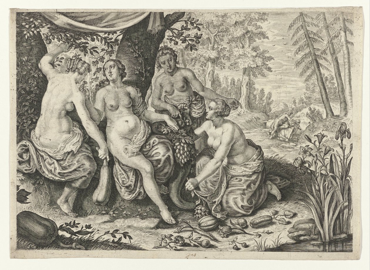 Nymfer fyller overflødighetshornet Metamorphoses of Ovid (serietittel) av Crispijn van de Passe (II) (attributed to)