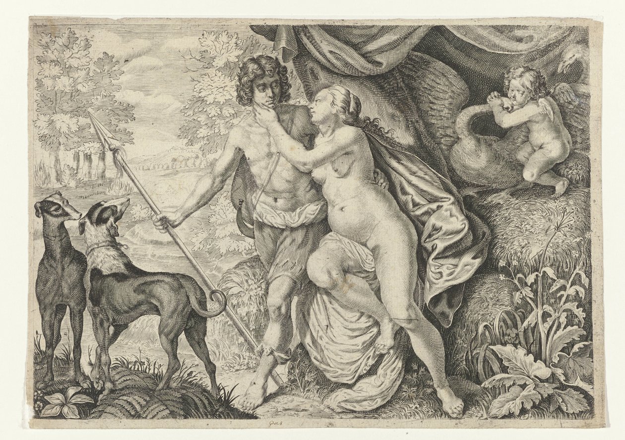 Venus i Adonis Metamorfosen van Ovidius (serietittel) av Crispijn van de Passe (II) (attributed to)