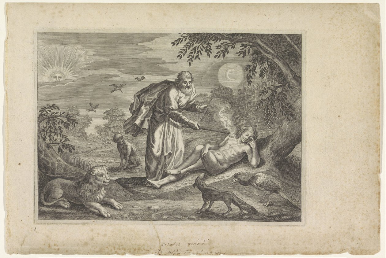 Prometheus skaper det første mennesket Metamorphoses of Ovid (serietittel) av Crispijn van de Passe (II) (workshop of)