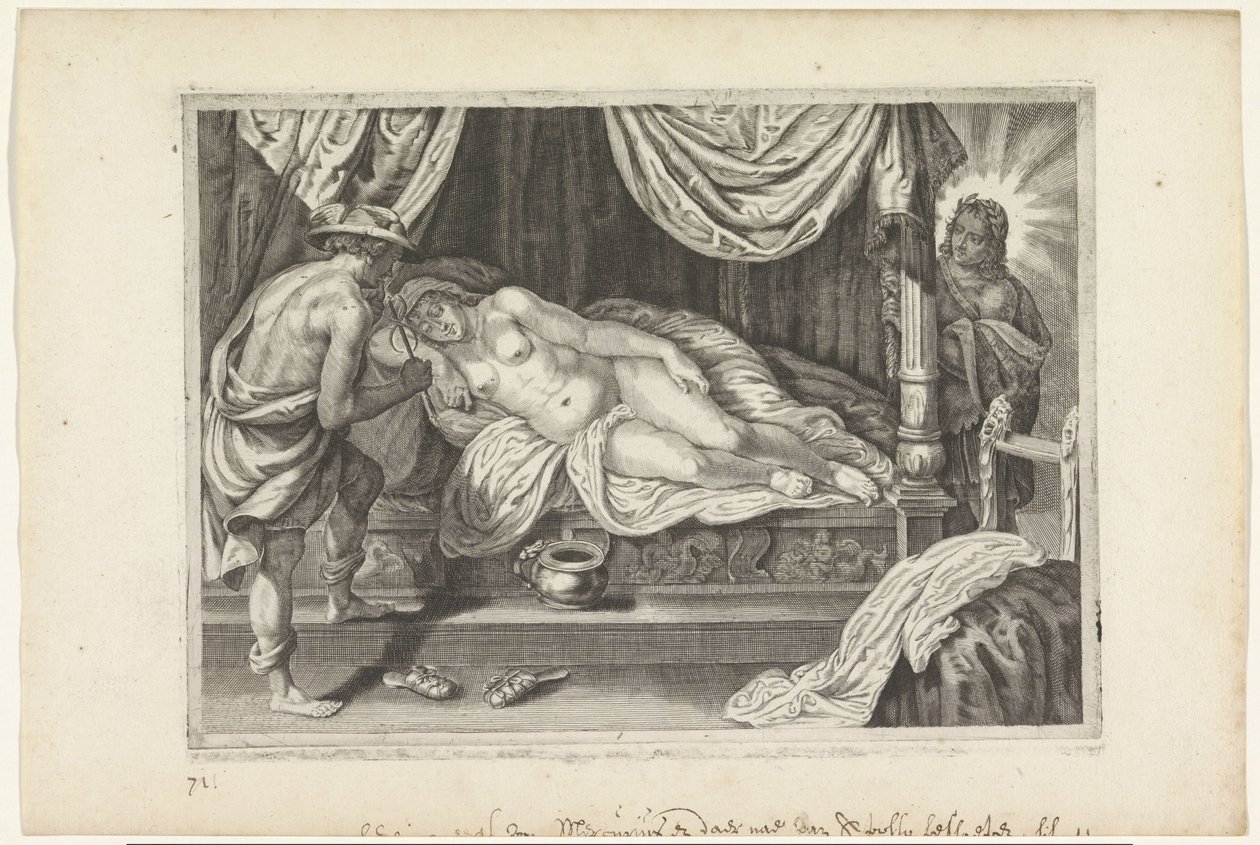 Apollo og Mercury besøker Chione Metamorfosen van Ovidius (serietittel) av Crispijn van de Passe (II)