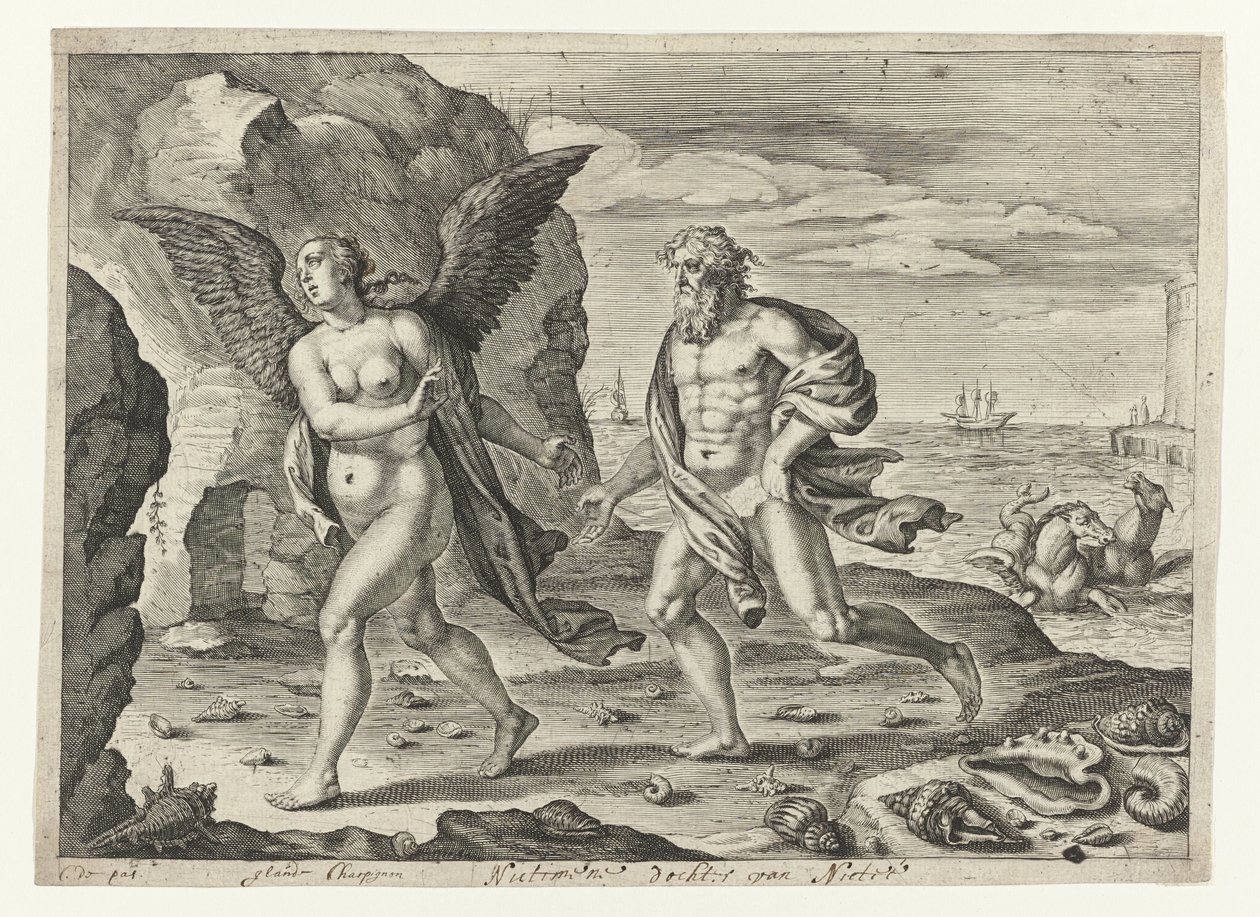 Coronis en Neptun Metamorfosen van Ovidius (serietittel) av Crispijn van de Passe (II)