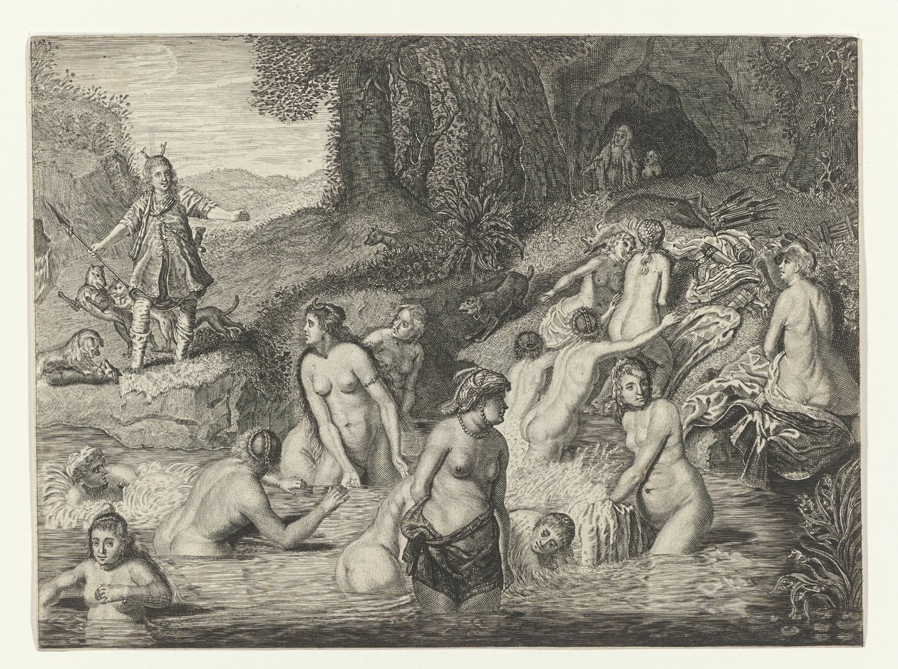 Diana gjør Actaeon til en hjort Metamorphoses of Ovid (serietittel) av Crispijn van de Passe (II)