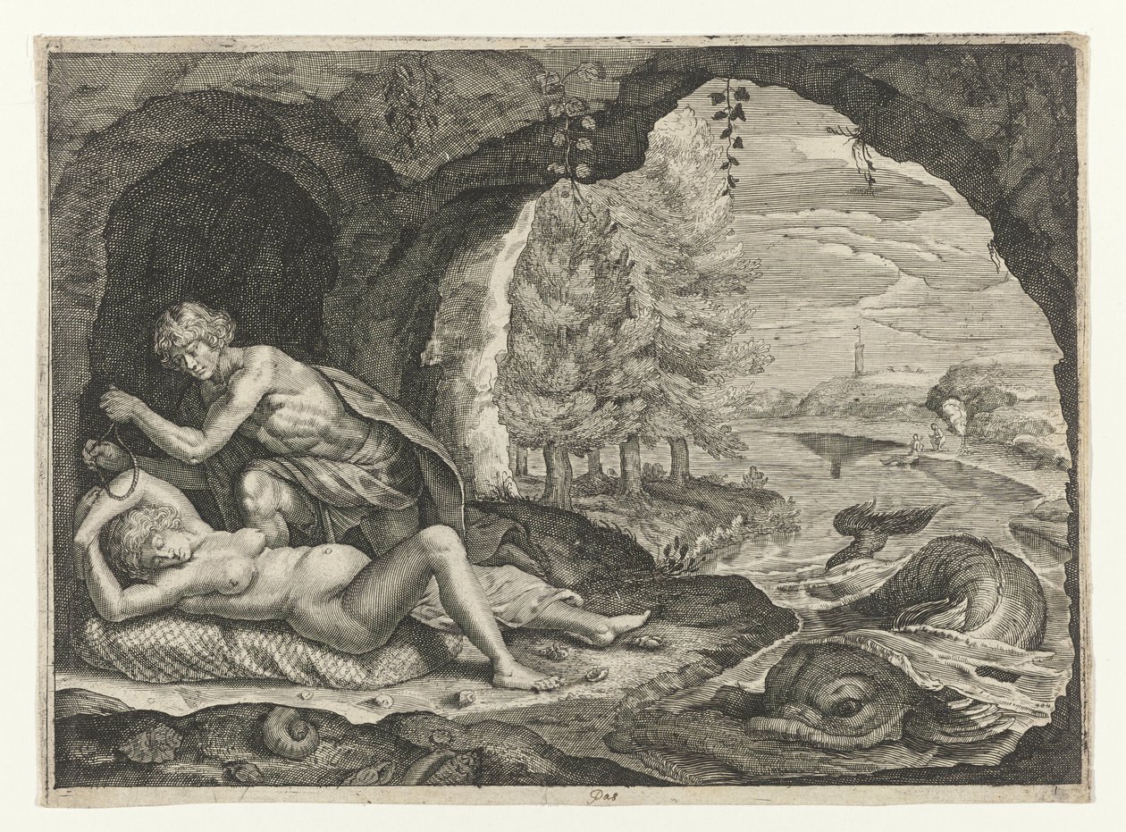 Peleus forfølger den sovende Thetis Metamorphoses of Ovid (serietittel) av Crispijn van de Passe (II)