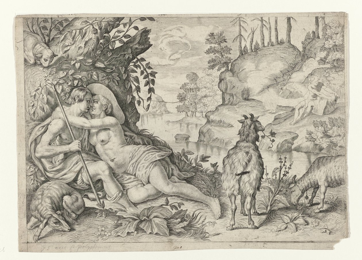 Polyphemus ble fanget av Acis en Galatea Metamorfosen van Ovidius (serietittel) av Crispijn van de Passe (II)