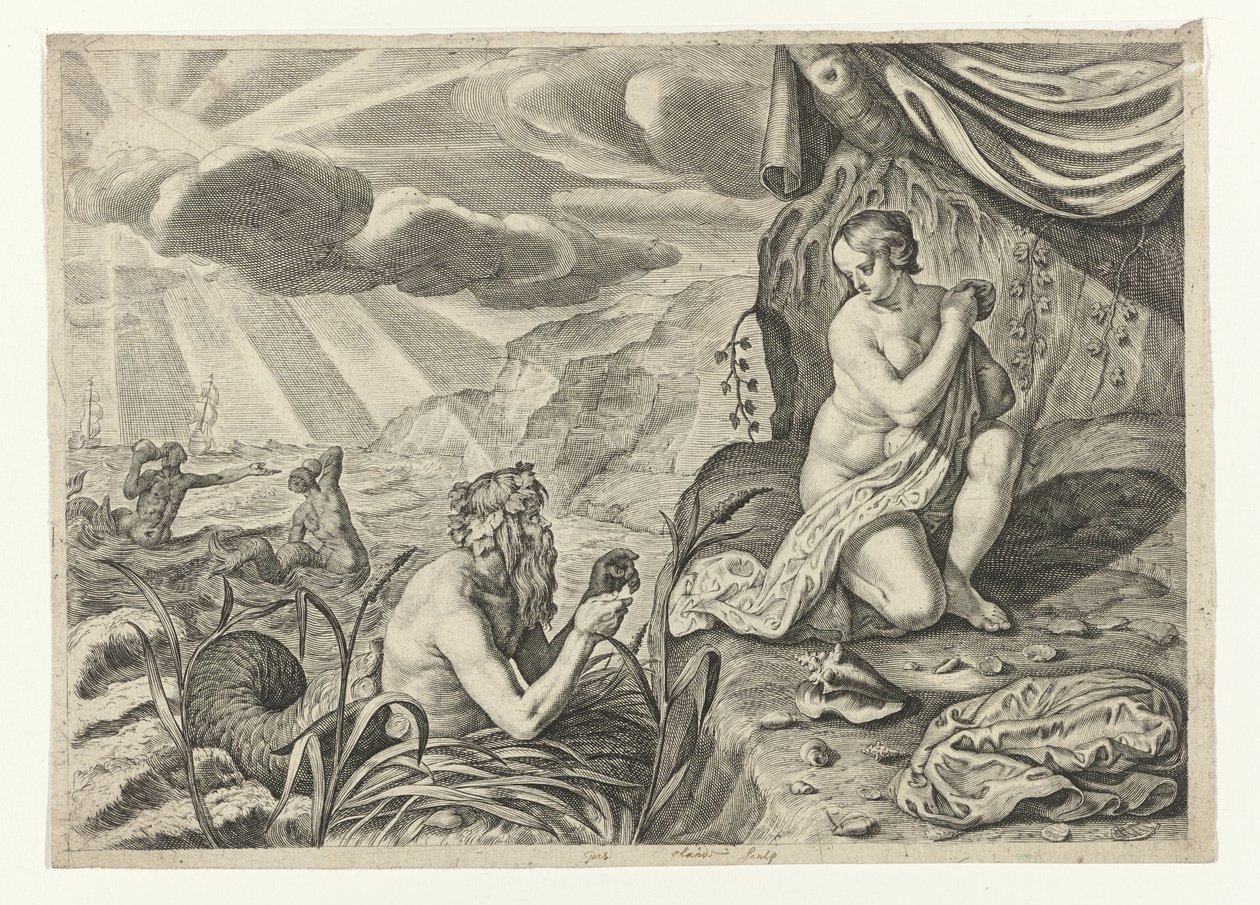 Scylla på flukt fra Glaucus Glauci forelsket i Scylla (tittel på objekt) Ovid's Metamorphoses (serietittel) av Crispijn van de Passe (II)