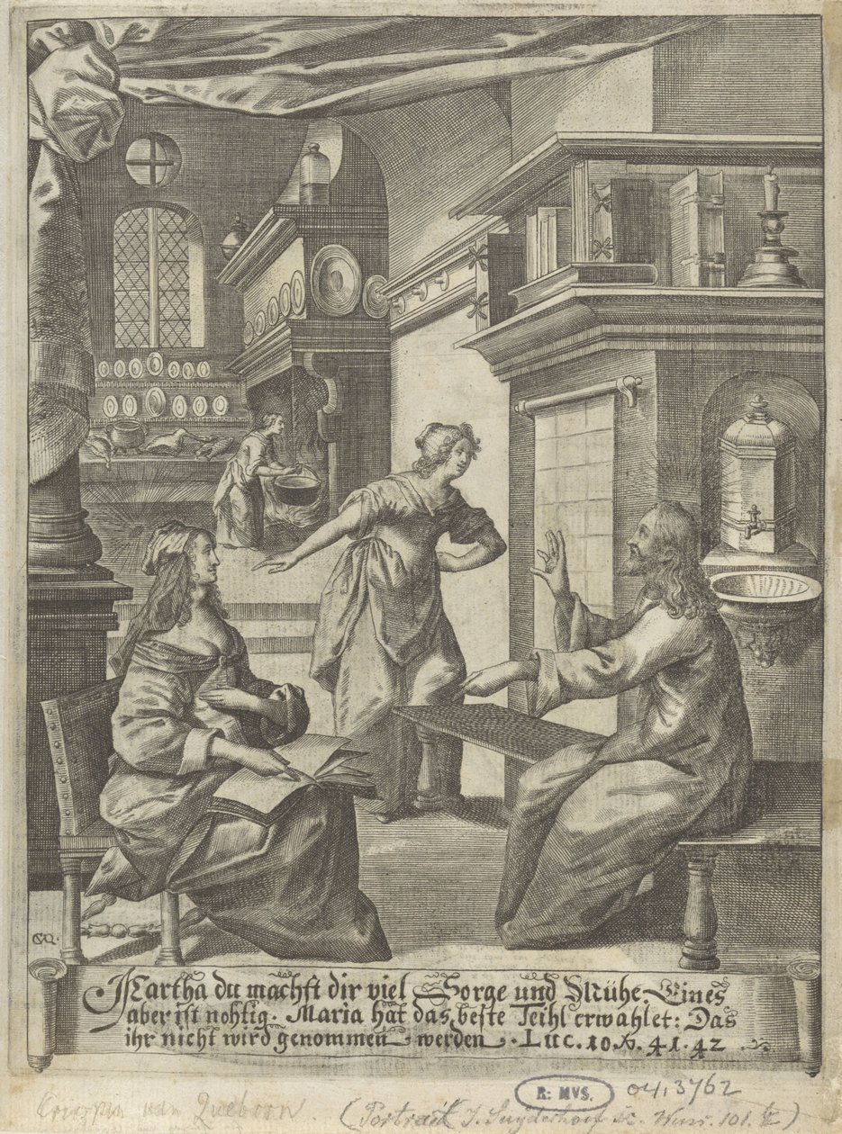 Kristus i huset til Marta og Maria av Crispijn van den Queborn