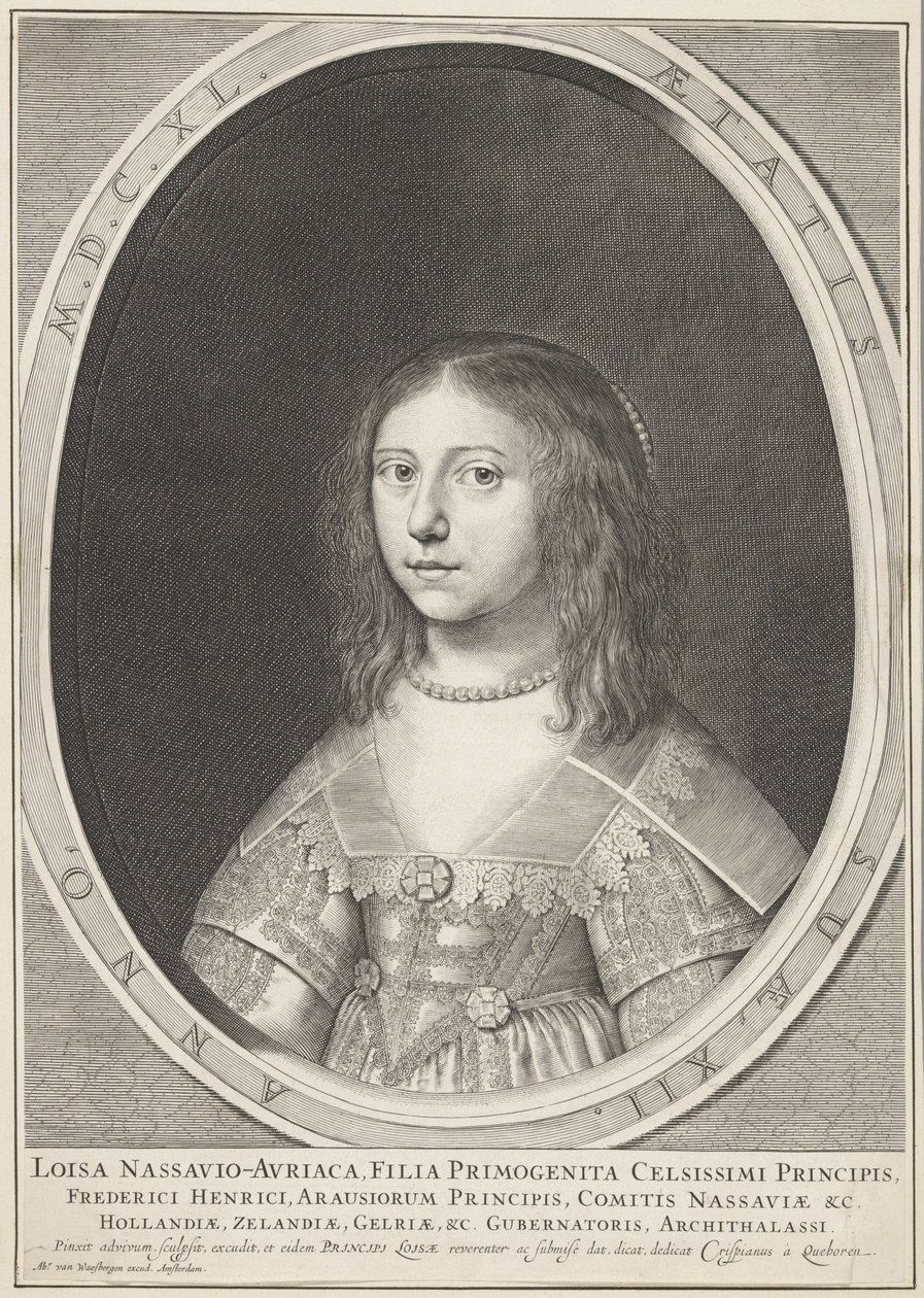 Portrett av Louise Henriëtte, prinsesse av Orange, i en alder av 12 av Crispijn van den Queborn