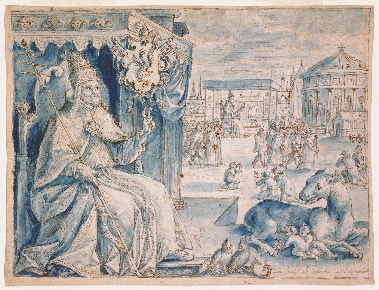Pave Paul V (1552-1621) (penn og brunt blekk med blå vask på papir) av Crispin  Passe