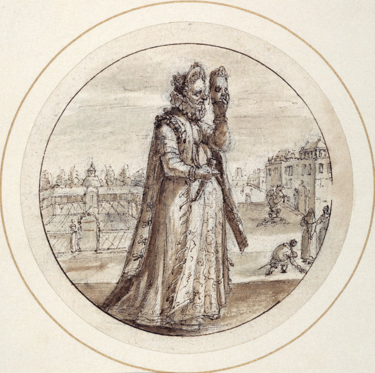 Helena med maske, tidlig på 1600-tallet (penn og brunt blekk med brun vask) av Crispin I de Passe