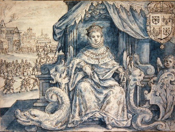 Louis XIII (1601-43) Konge av Frankrike (penn og brunt blekk med blå vask på papir) av Crispin I de Passe