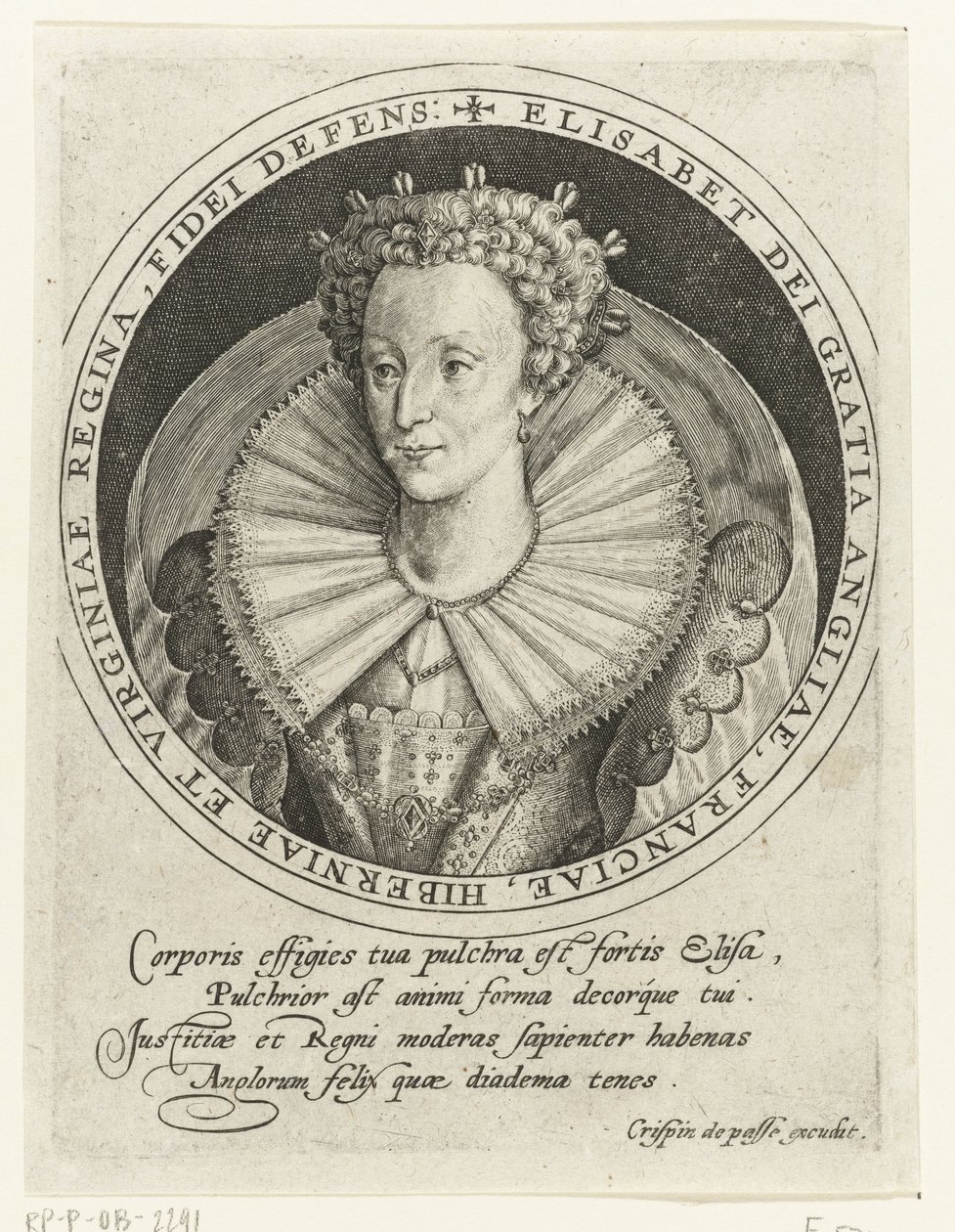 Portrett av dronning Elizabeth I av England av Crispin I de Passe