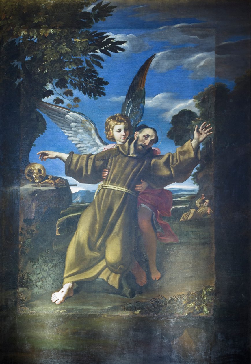 St Francis blir holdt oppe av en engel mens han var i ekstase av Crispin of Viterbo