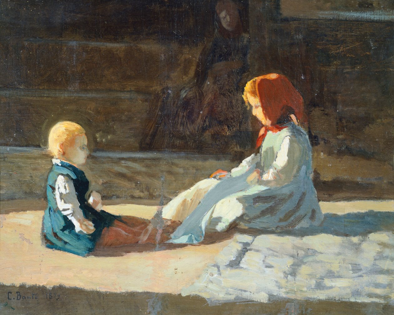 Barn i sol, rundt 1860, av Cristiano Banti (1824-1904) av Cristiano Banti