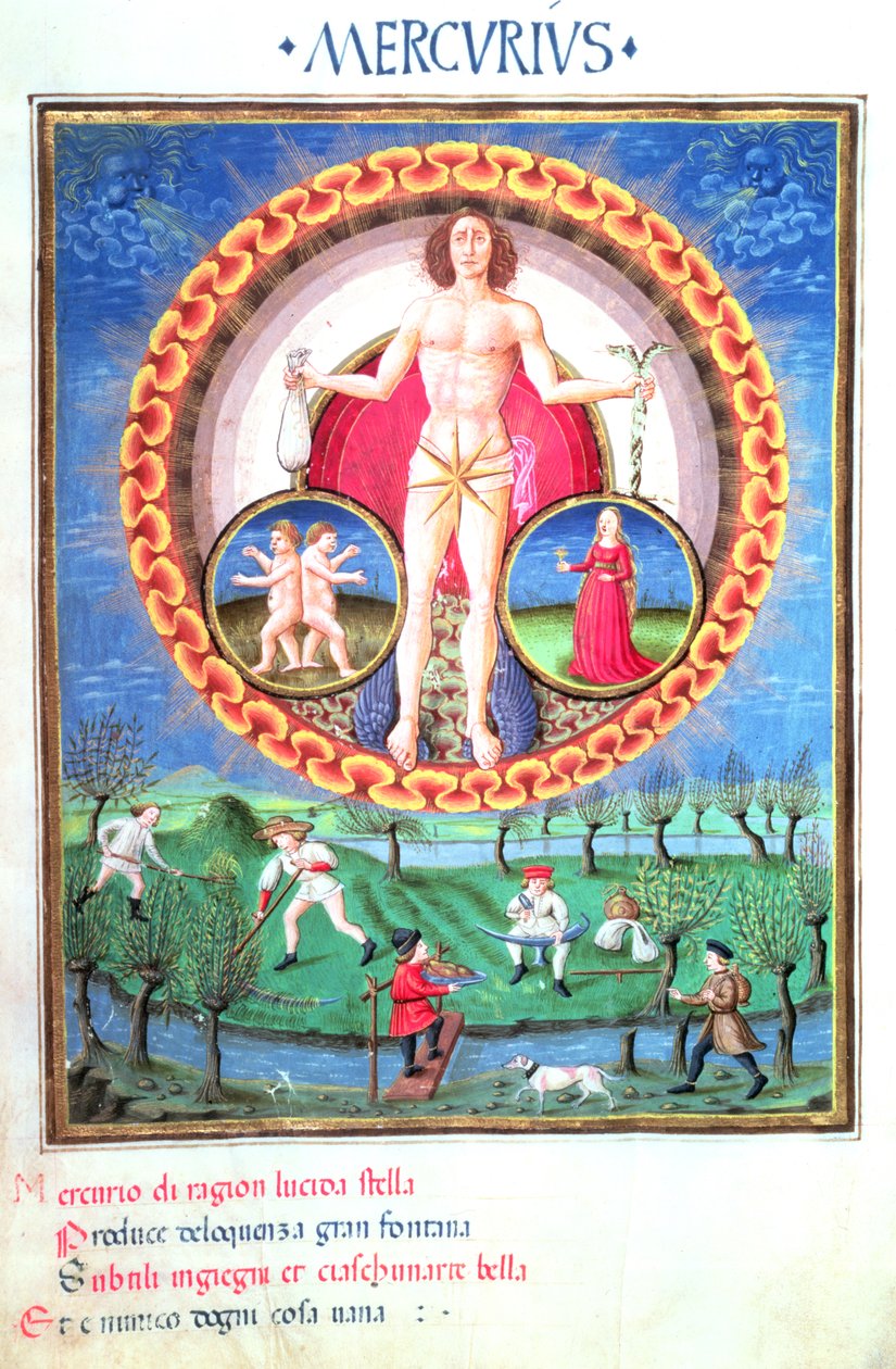 Ms Lat. 209 Planeten Merkur, med stjernetegnene Tvillingene og Jomfruen, fra 