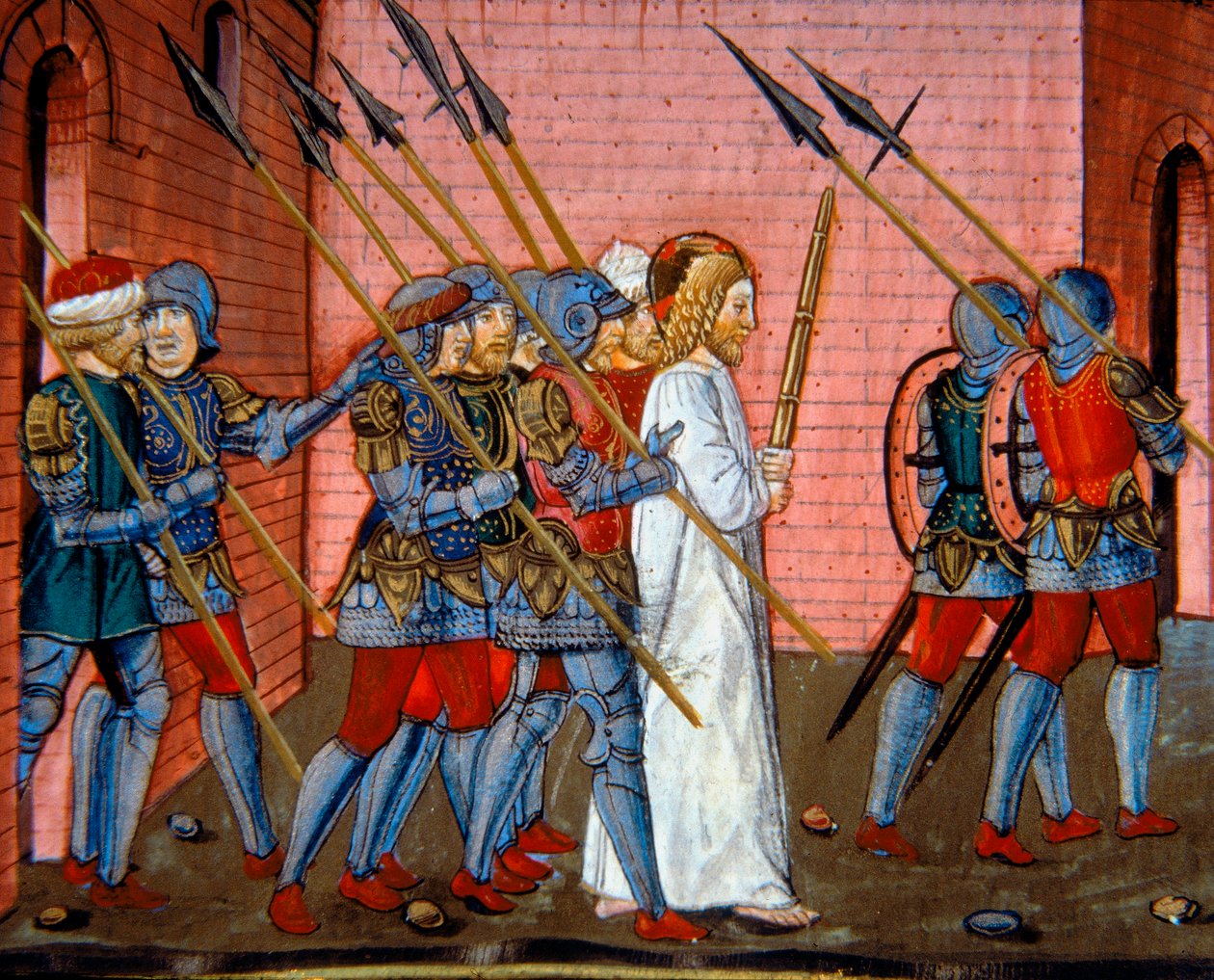 Belysning som viser at Kristus blir brakt igjen til Pilatus, Codex De Predis (ca.112v) av Cristoforo De Predis