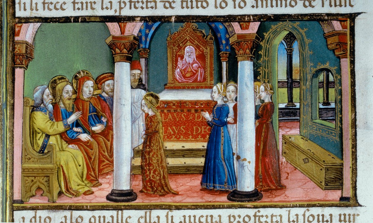 Belysning som viser Maria som avlegger jomfrueløftet, i Codex De Predis av Cristoforo De Predis