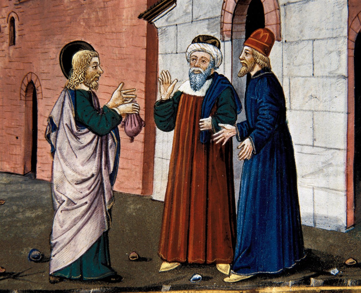 Judas går til presten og bekjenner sitt svik mot Kristus, fra Leggendario Sforza-Savoia av Cristoforo De Predis