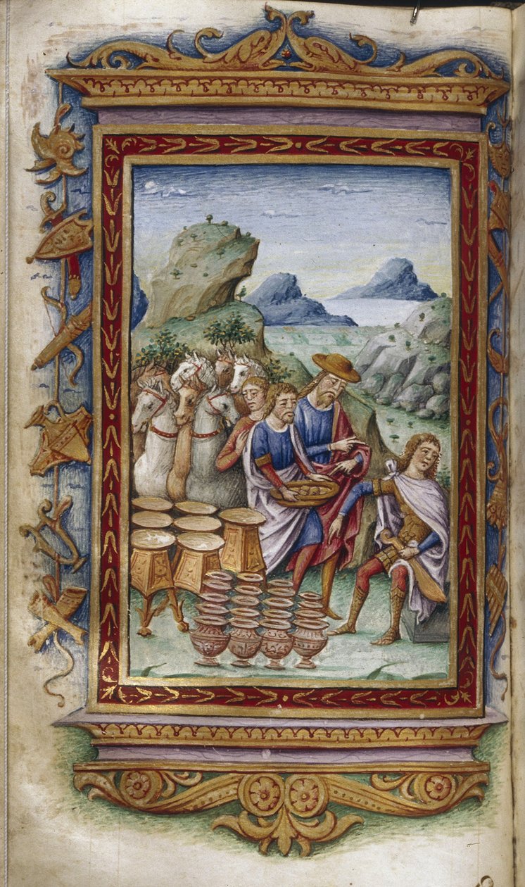 Akilles nekter gaver Illustrasjon for The Heroides av Ovid, 1485-1499 av Cristoforo Majorana
