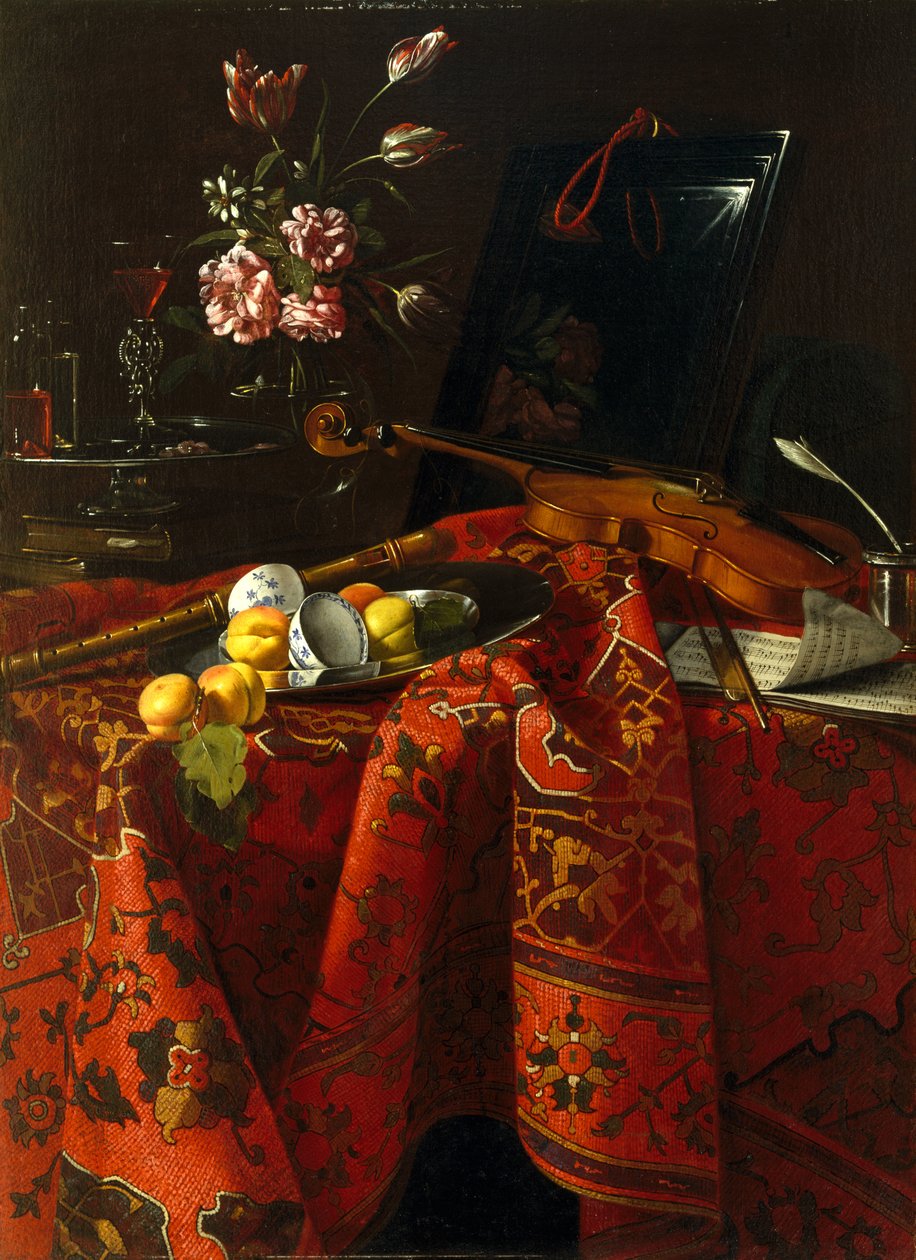 Stilleben med musikkinstrumenter, ca. 1710-1715 (olje på lerret) av Cristoforo Munari