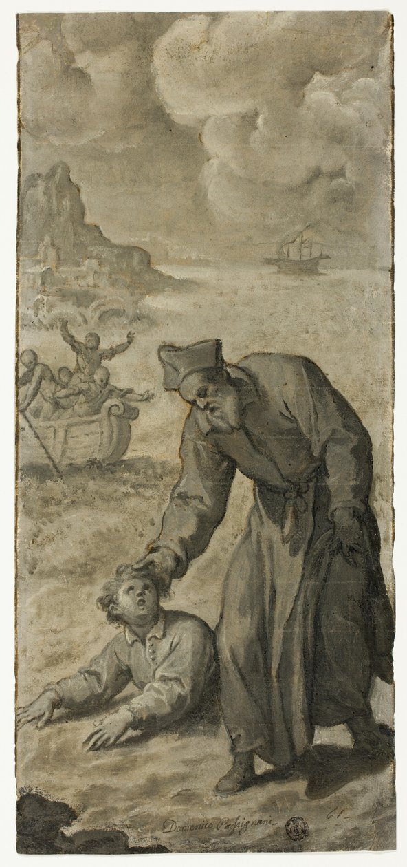 Studie for Saint Philip Neri Rescuing a Drowning Youth av Cristoforo Roncalli
