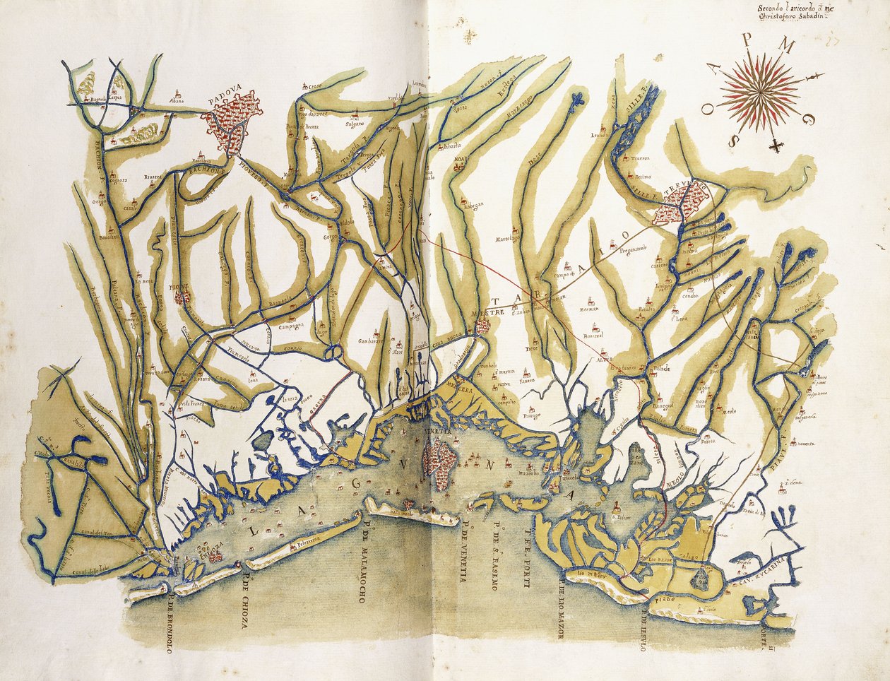 Farget kart over Venezia og regionen, ca. 1610 av Cristoforo Sabbadino