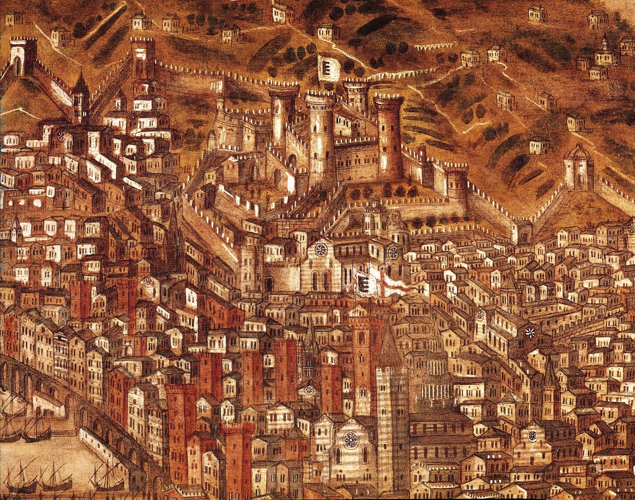 Utsikt over Genova og dets slott (detalj) 1597 (olje på lerret) av Cristoforo de Grassi