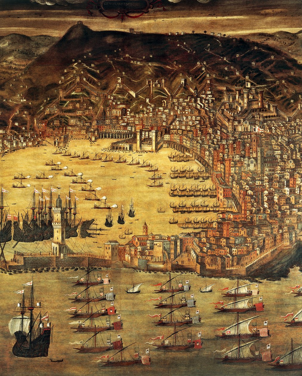 Utsikt over Genova og dens havn, Maleri av Cristoforo Grassi (1565-1598), Italia av Cristoforo de Grassi