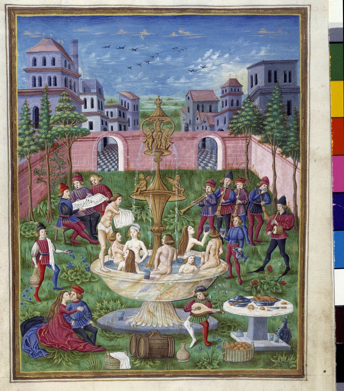 Innflytelse av Merkur: Kjærlighetens hage og ungdommens kilde. Miniatyr laget av Cristoforo de Predis (v. 1440-v. 1486) - i “” De Sphaera””” d