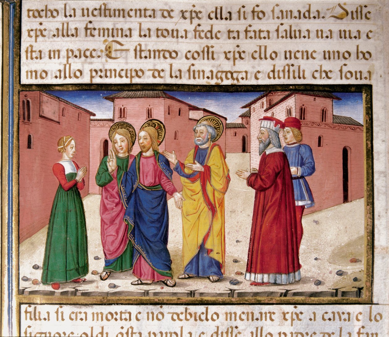 Jesus henvender seg til kvinnen som er skyldig i utroskap Miniatyr av Cristoforo De Predis (1440-1486) etter historien til Det nye testamente (fol. 61) av Cristoforo De Predis