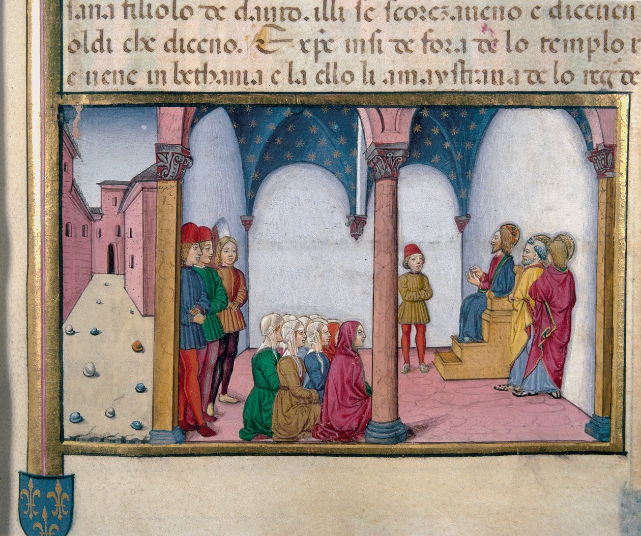 Jesus underviste ved miniatyrtempelet Cristoforo De Predis (1440-1486) etter historien til Det nye testamente av Cristoforo De Predis