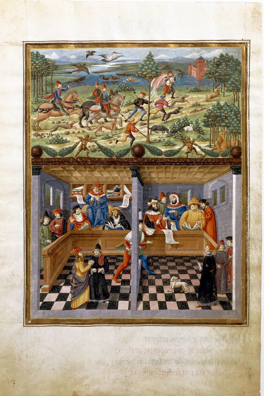 Jupiters innflytelse: jakt og hoff. (miniatyr, ca. 1470) av Cristoforo De Predis