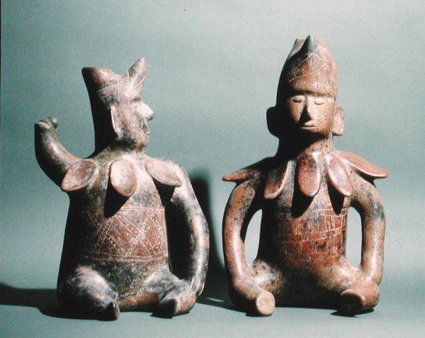 To statuetter fra Colima, Mexico, 300 f.Kr. - 500 e.Kr. (keramikk) av Culture Colima