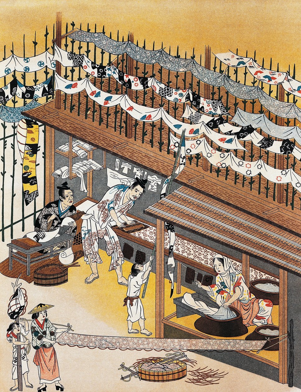 Håndverkere på jobb, maling av silkeskjermer, Edo-perioden (1600-1868) av Culture Edo