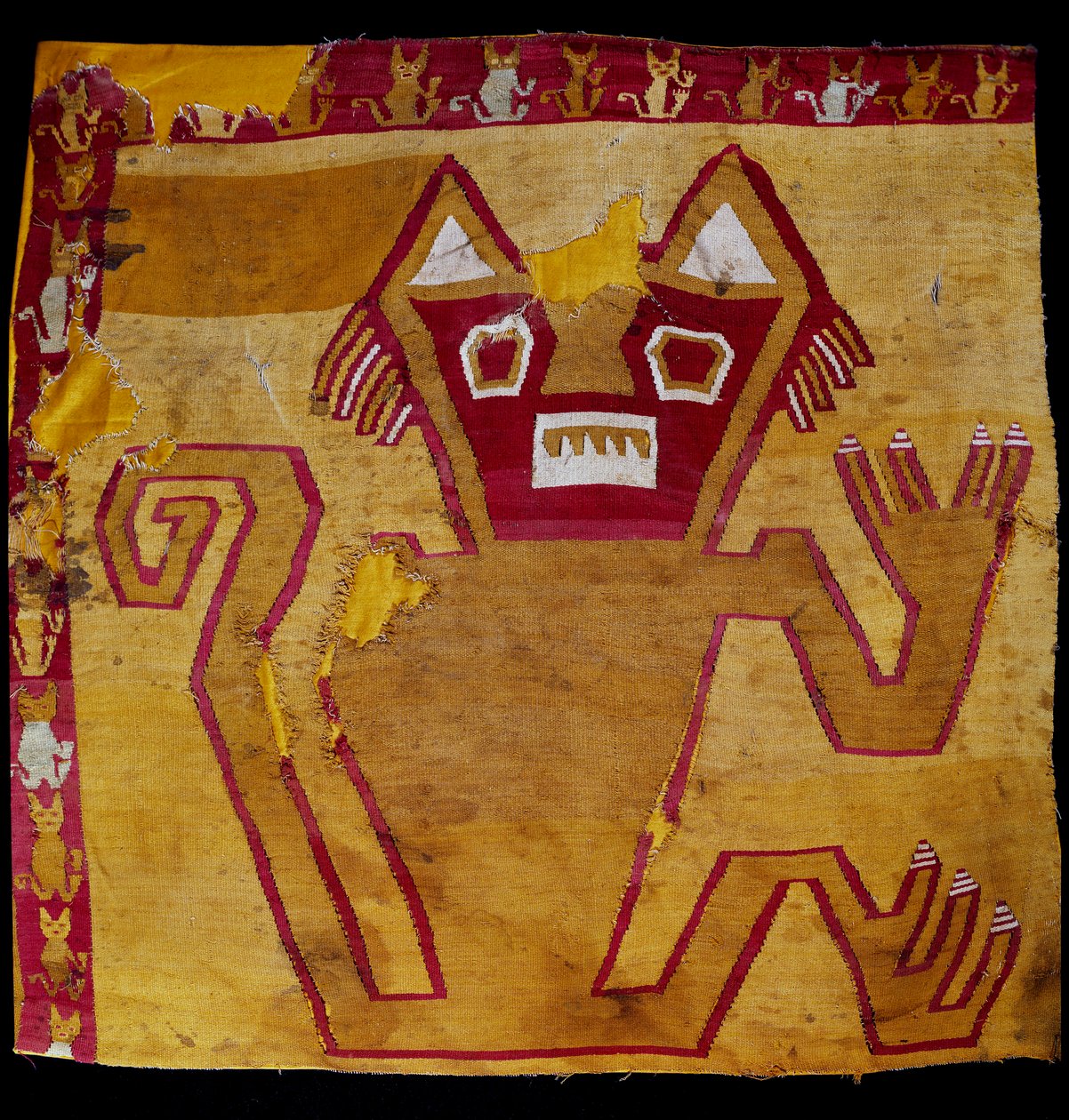 Pre-colombiansk kunst, Nazca-sivilisasjonen: fragment av stoff med zoomorf representasjon. 100 f.Kr.-800 e.Kr. Göteborg, etnografisk museum av Culture Nazca