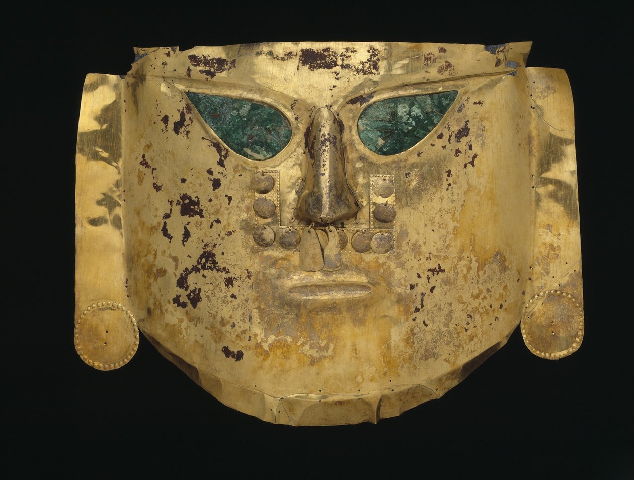 Seremoniell maske, 900-1100 e.Kr. (gull, kobber og maling) av Culture Sicán