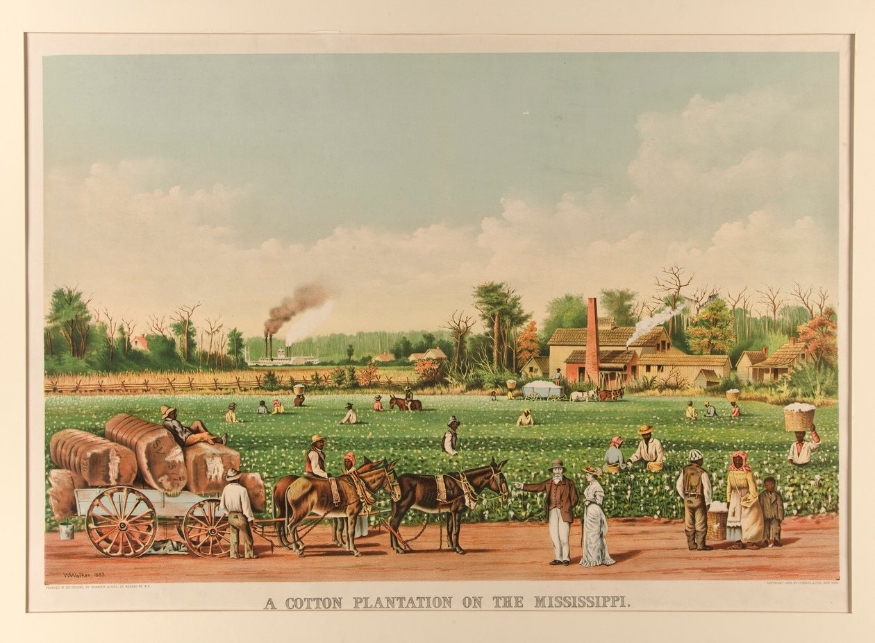 En bomullsplantasje på Mississippi av Currier and Ives