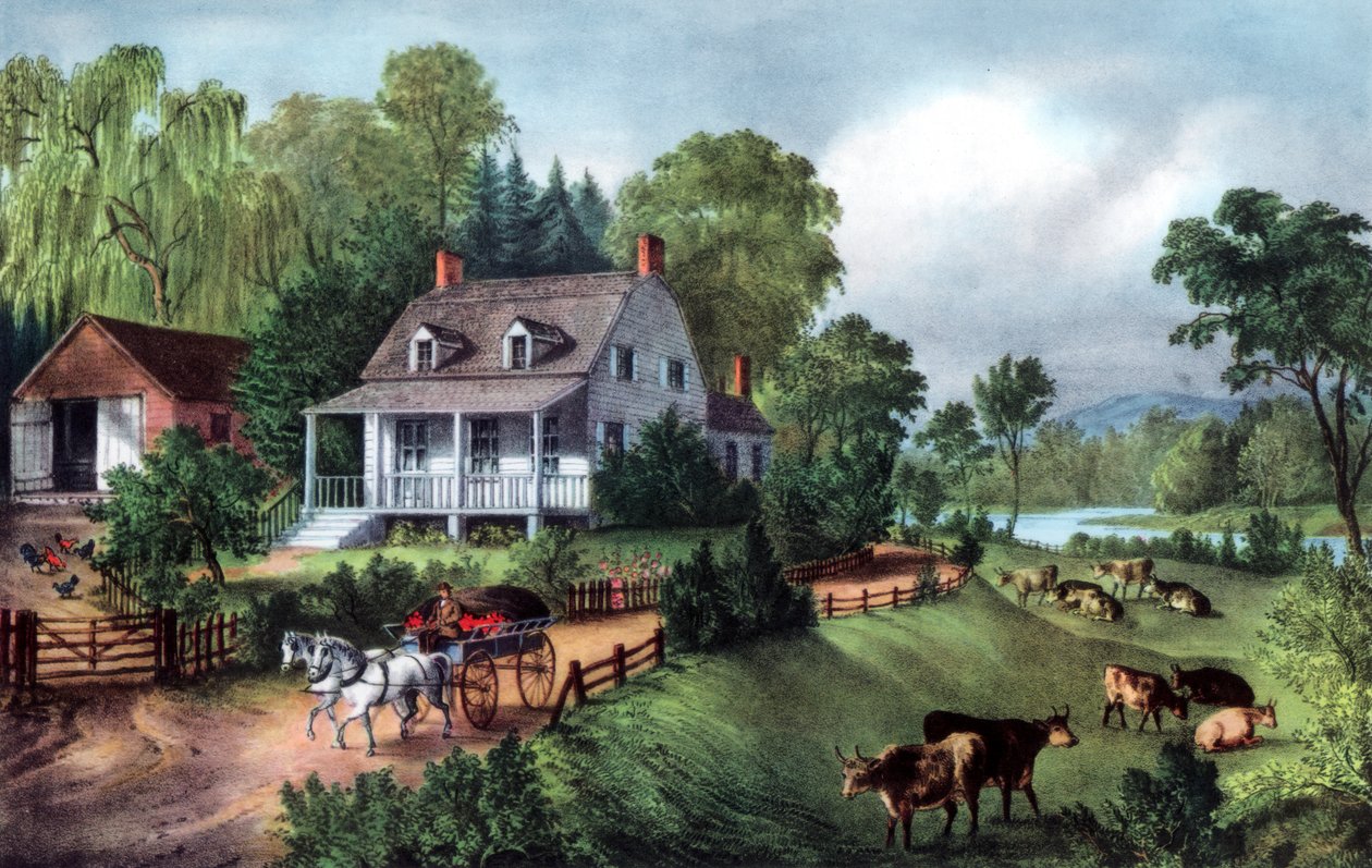 American Homestead om sommeren, 1868 av Currier and Ives