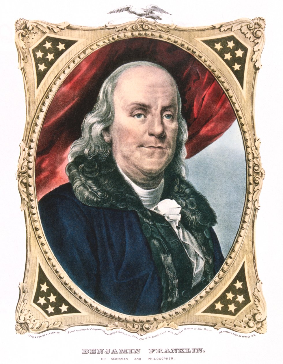 Benjamin Franklin , amerikansk statsmann, skriver og vitenskapsmann, 1800-tallet av Currier and Ives