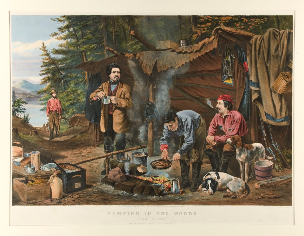Camping i skogen. av Currier and Ives