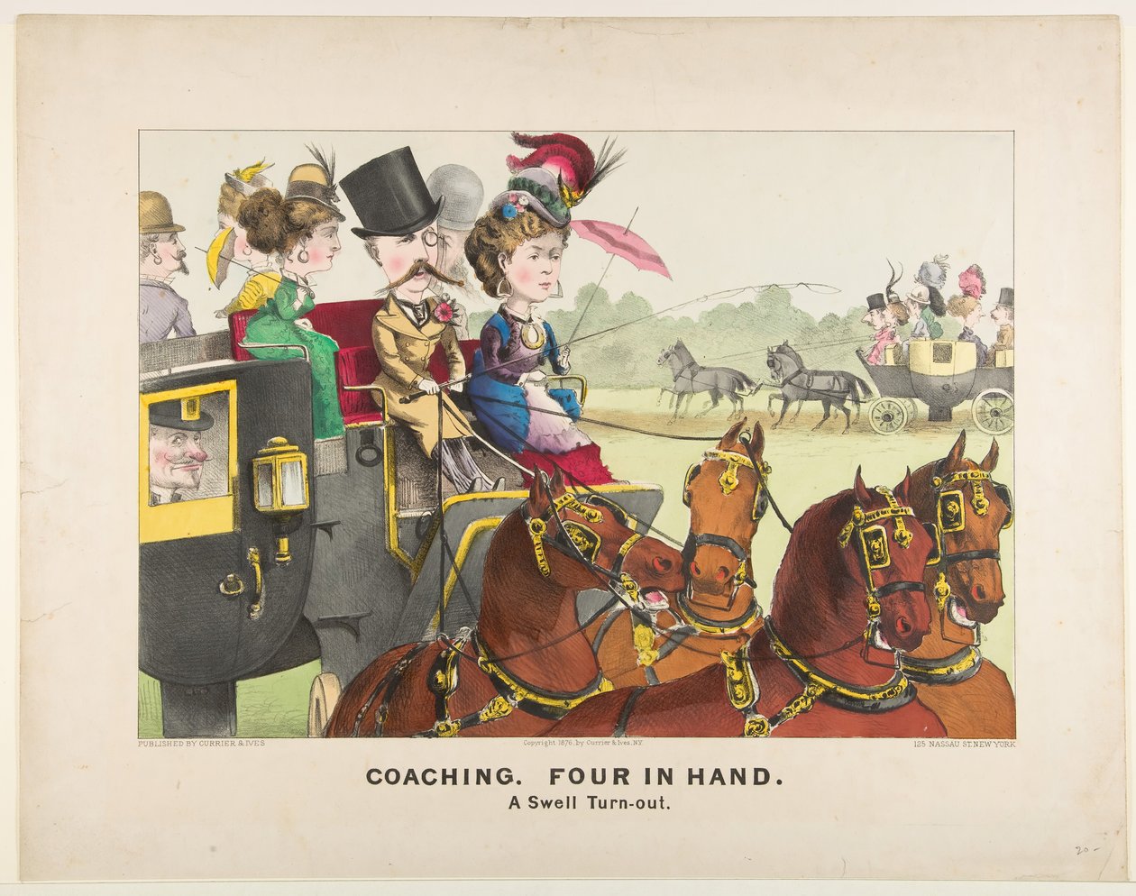 Coaching - Fire i hånden - A Swell Turn-out, 1876. av Currier and Ives