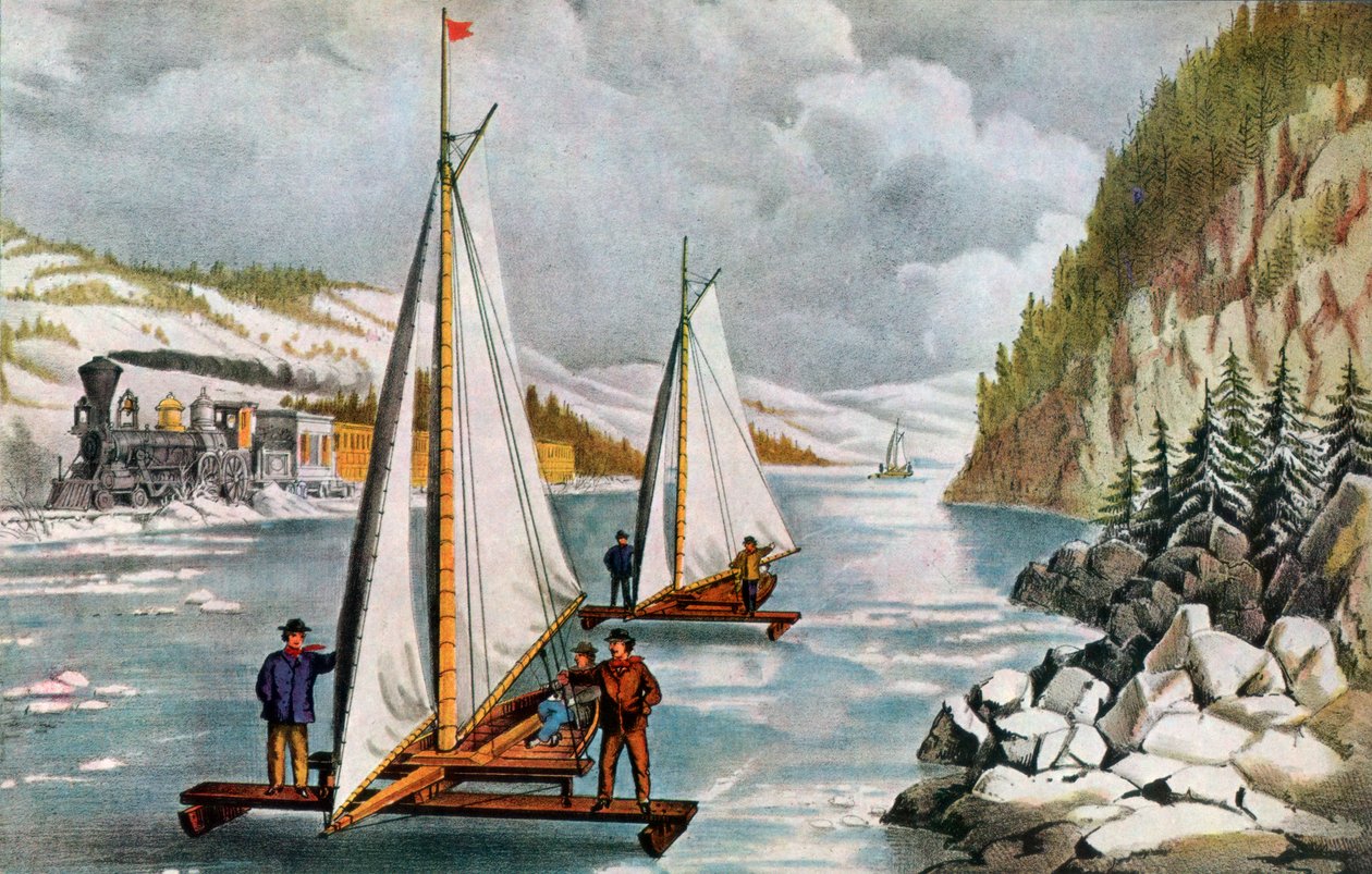 Ice Boat Race på Hudson River, 1800-tallet. av Currier and Ives