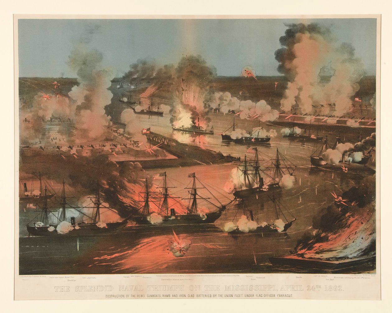 Splendid Naval Triumph of the Mississippi av Currier and Ives
