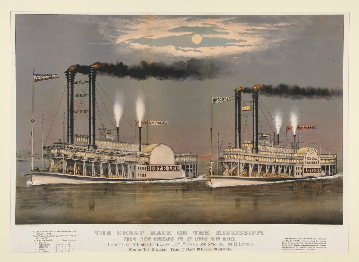 The Great Race på Mississippi/fra New Orleans til St. Louis 1210 Miles av Currier and Ives