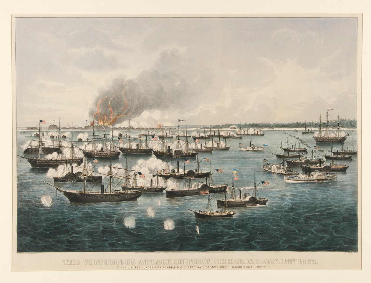 Det seirende angrepet på Fort Fisher, N.C av Currier and Ives